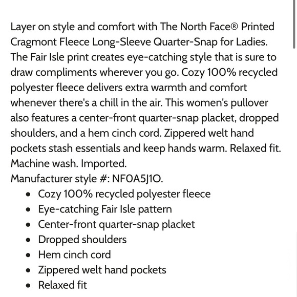 NWT TNF The North Face Women's Printed Cragmont Fleece 1/4 Snap PULLOVER XS - Picture 5 of 8